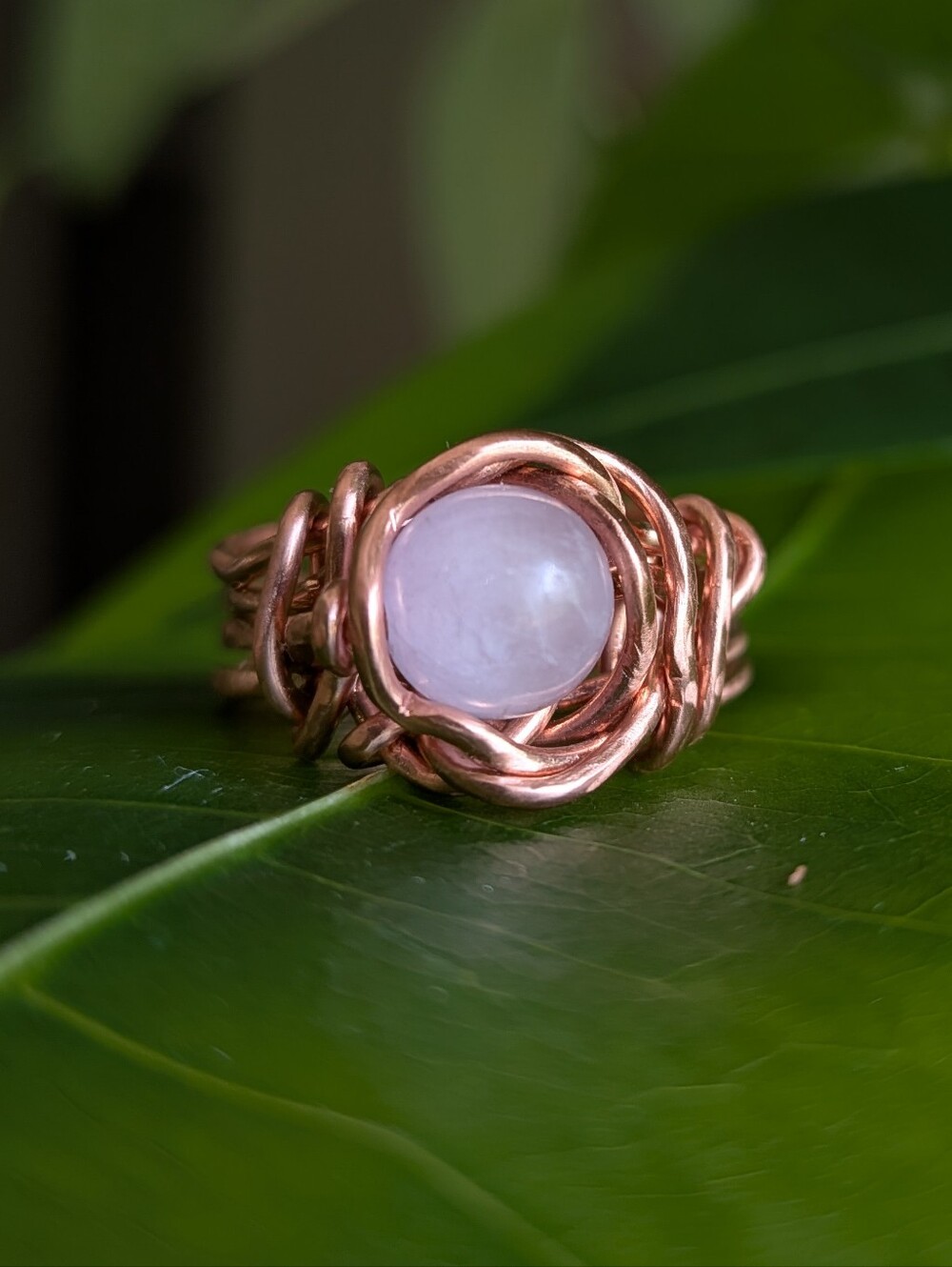 Artisan Copper Statement Ring- Natural Pink Kunzite Gemstone- Organic Style